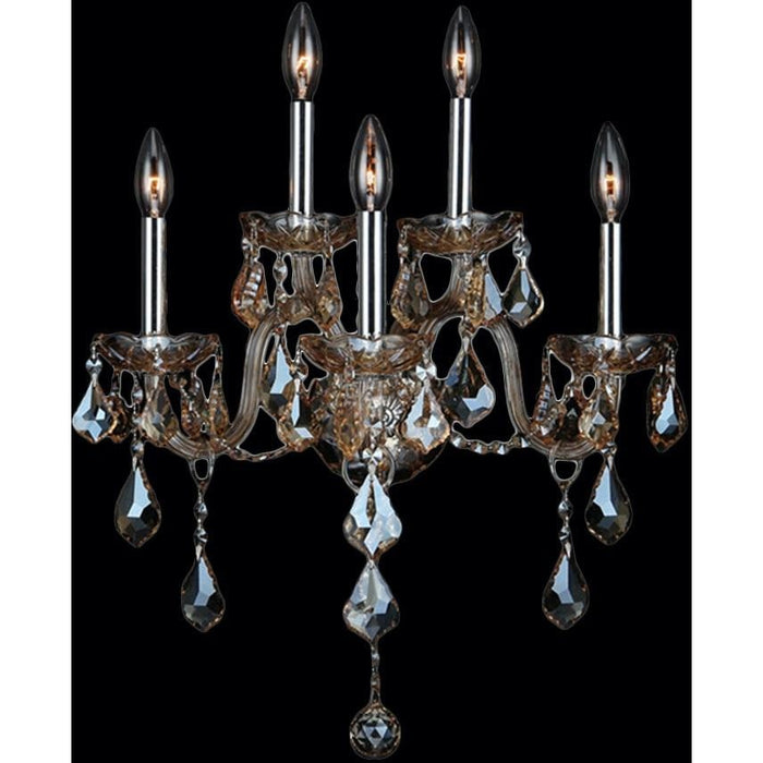 Provence Polished Chrome Golden Teak Crystal 5 Light Wall Sconce - Wall Sconces
