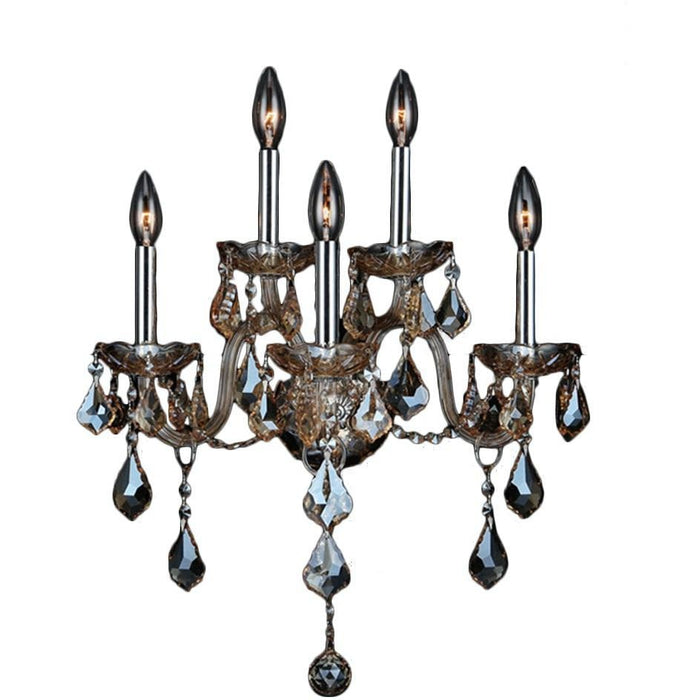 Provence Polished Chrome Golden Teak Crystal 5 Light Wall Sconce - Wall Sconces