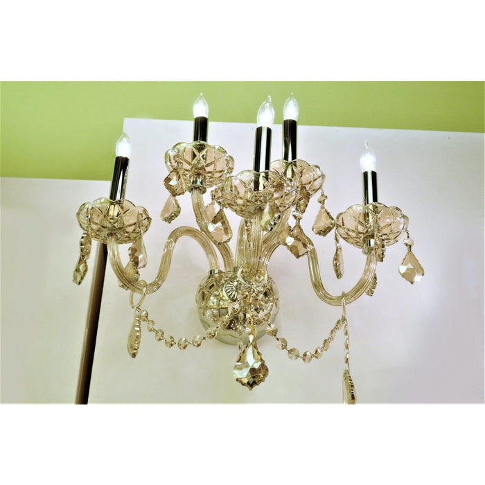 Provence Polished Chrome Golden Teak Crystal 5 Light Wall Sconce - Wall Sconces