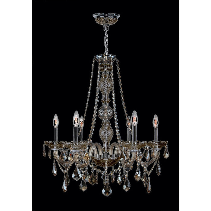 Provence Polished Chrome Golden Teak Crystal 6 Light Chandelier - Chandeliers