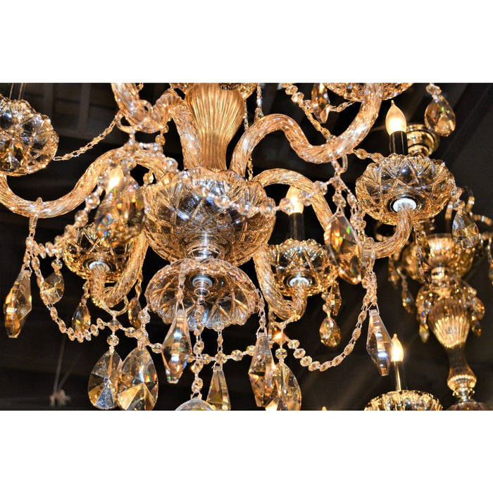 Provence Polished Chrome Golden Teak Crystal 6 Light Chandelier - Chandeliers