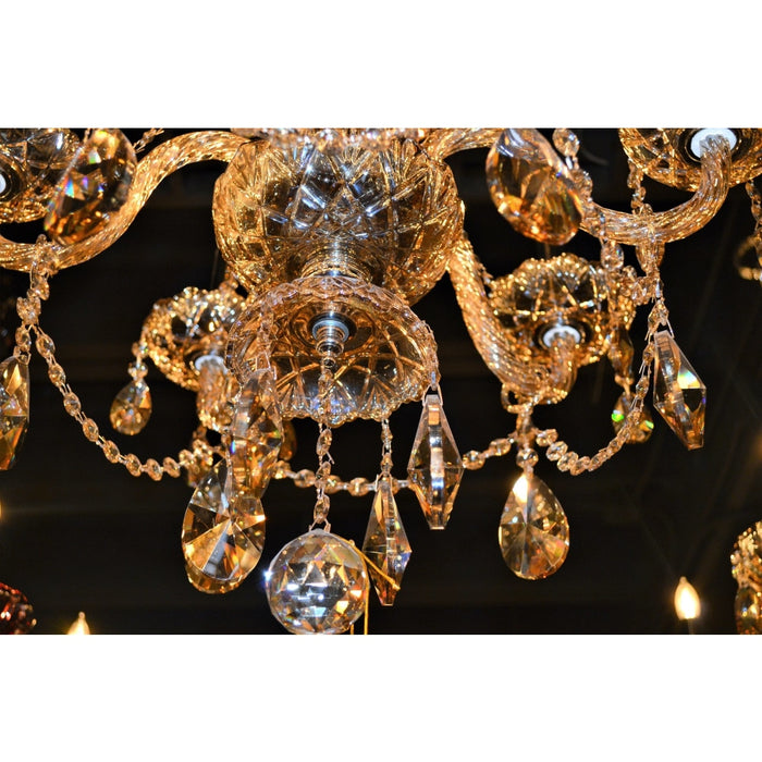Provence Polished Chrome Golden Teak Crystal 6 Light Chandelier - Chandeliers