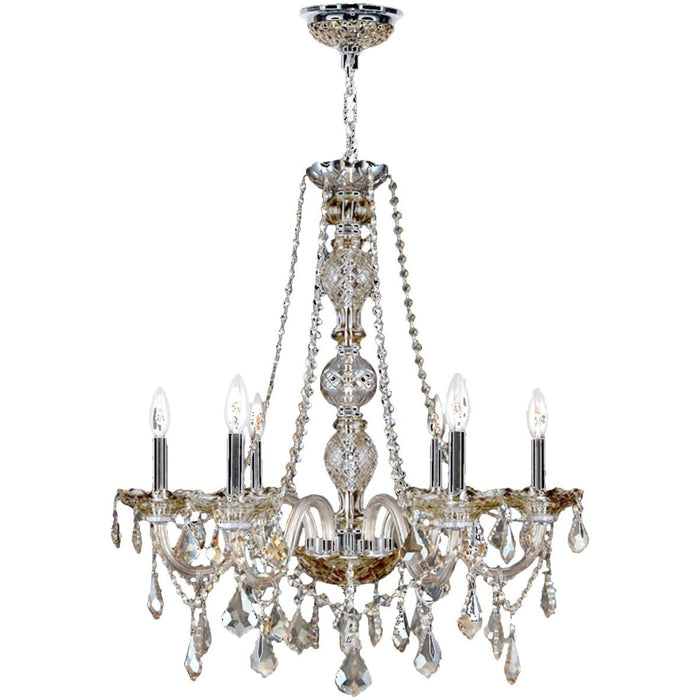 Provence Polished Chrome Golden Teak Crystal 6 Light Chandelier - Chandeliers