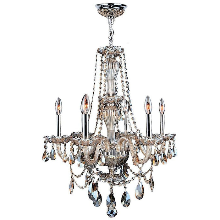 Provence Polished Chrome Golden Teak Crystal 6 Light Chandelier - Chandeliers