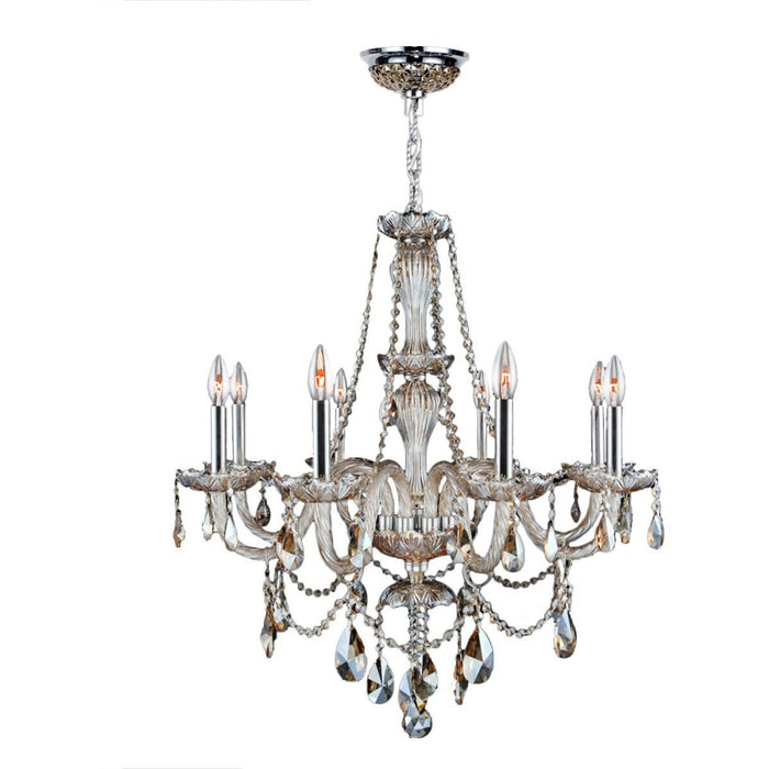 Provence Polished Chrome Golden Teak Crystal 8 Light Chandelier - Chandeliers