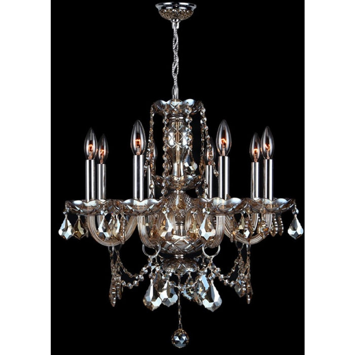 Provence Polished Chrome Golden Teak Crystal 8 Light Chandelier - Chandeliers