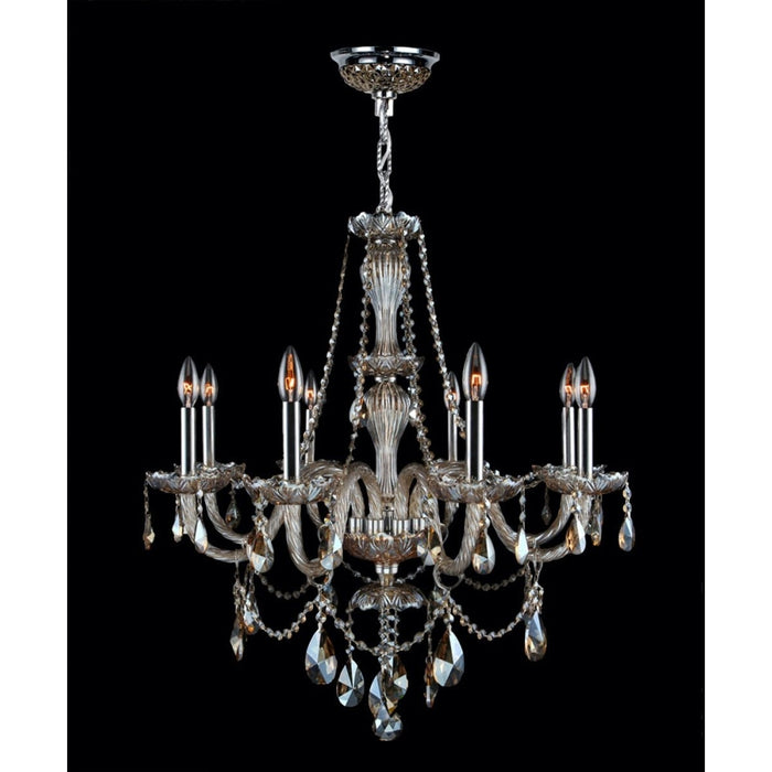 Provence Polished Chrome Golden Teak Crystal 8 Light Chandelier - Chandeliers
