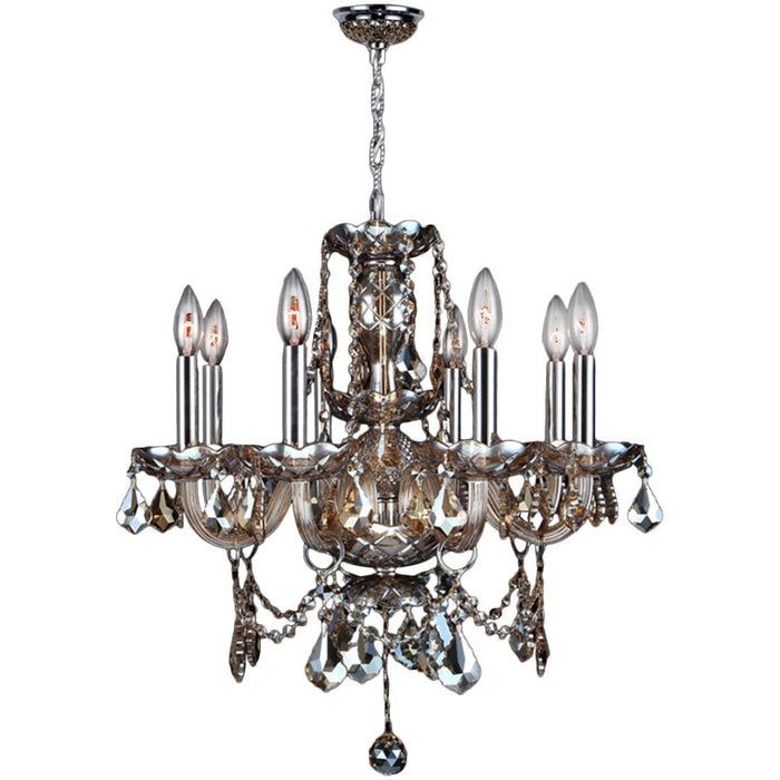 Provence Polished Chrome Golden Teak Crystal 8 Light Chandelier - Chandeliers