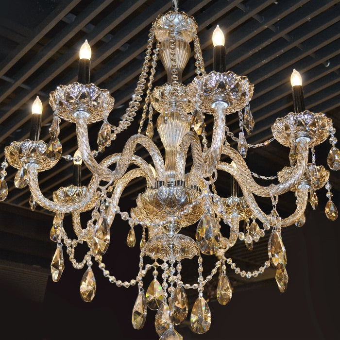 Provence Polished Chrome Golden Teak Crystal 8 Light Chandelier - Chandeliers