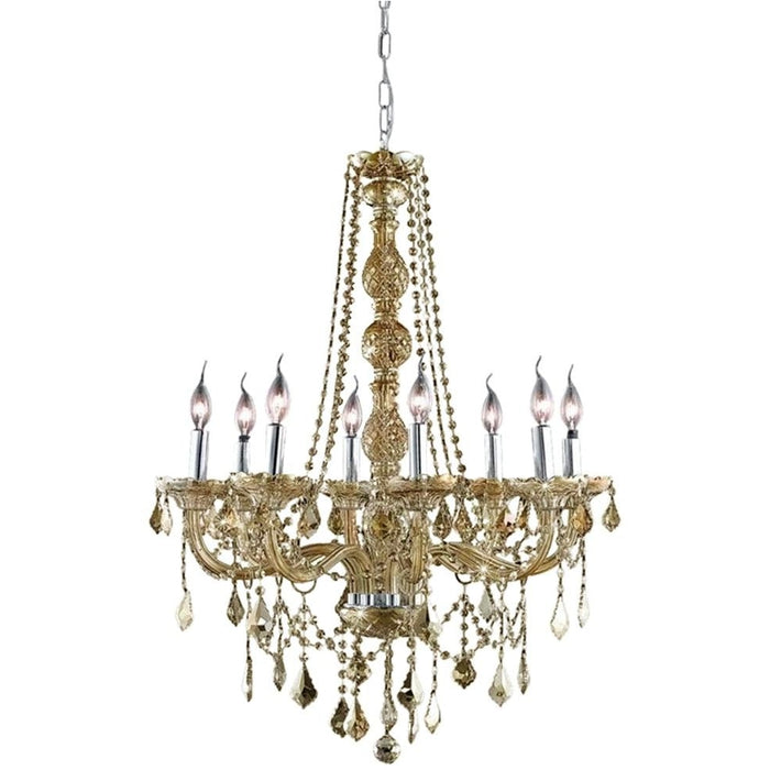 Provence Polished Chrome Golden Teak Crystal 8 Light Chandelier - Chandeliers