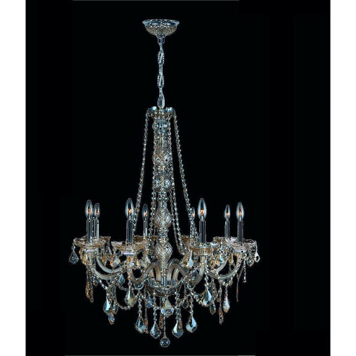 Provence Polished Chrome Golden Teak Crystal 8 Light Chandelier - Chandeliers