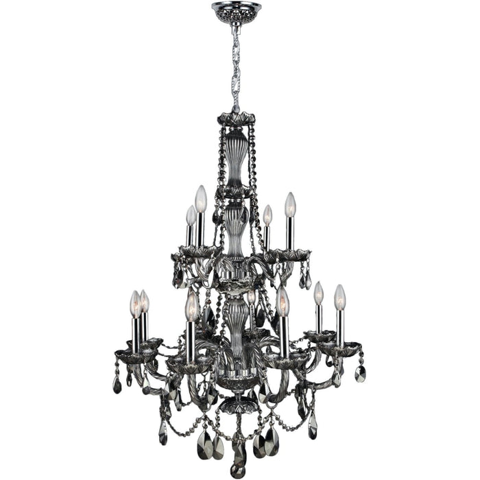 Provence Polished Chrome Smoke Crystal 12 Light Chandelier - Chandeliers