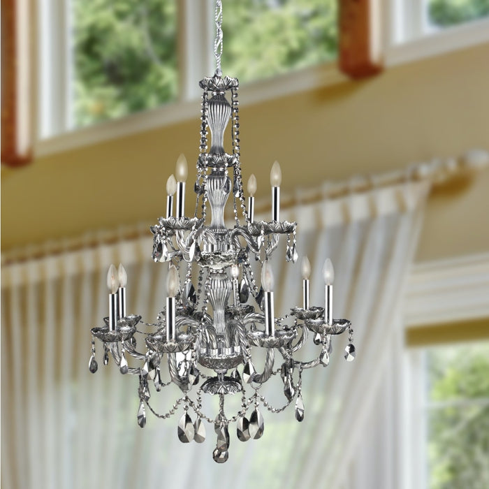 Provence Polished Chrome Smoke Crystal 12 Light Chandelier - Chandeliers