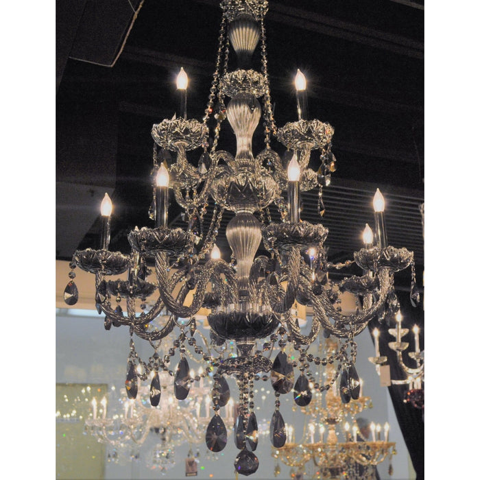 Provence Polished Chrome Smoke Crystal 12 Light Chandelier - Chandeliers