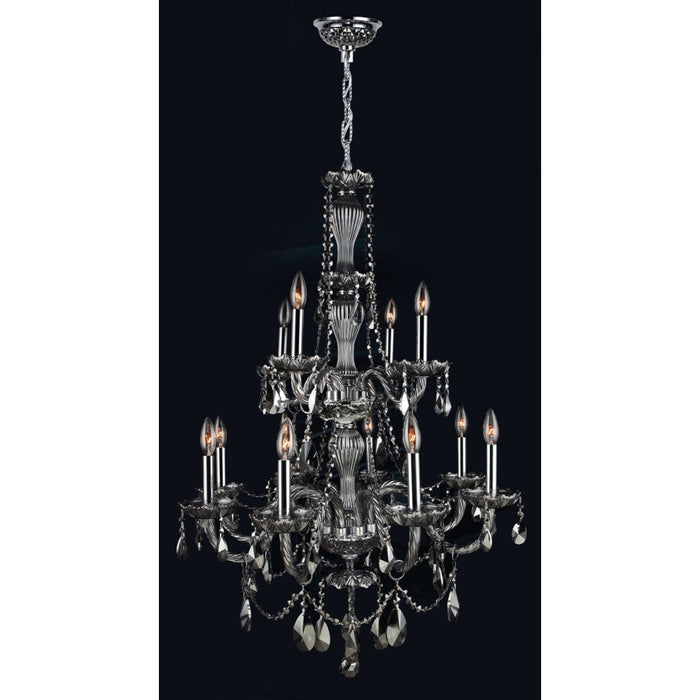 Provence Polished Chrome Smoke Crystal 12 Light Chandelier - Chandeliers