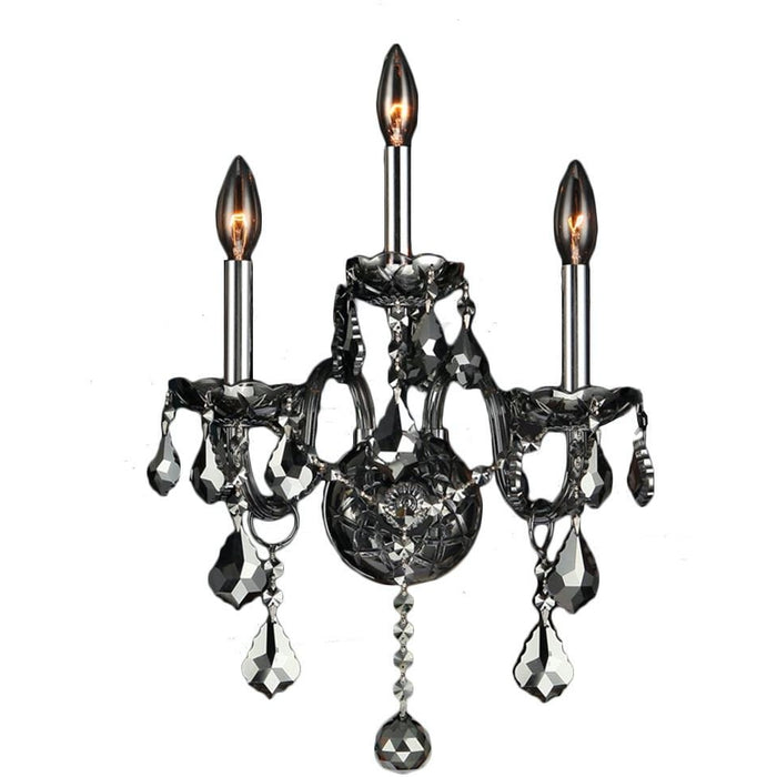 Provence Polished Chrome Smoke Crystal 3 Light Wall Sconce - Wall Sconces