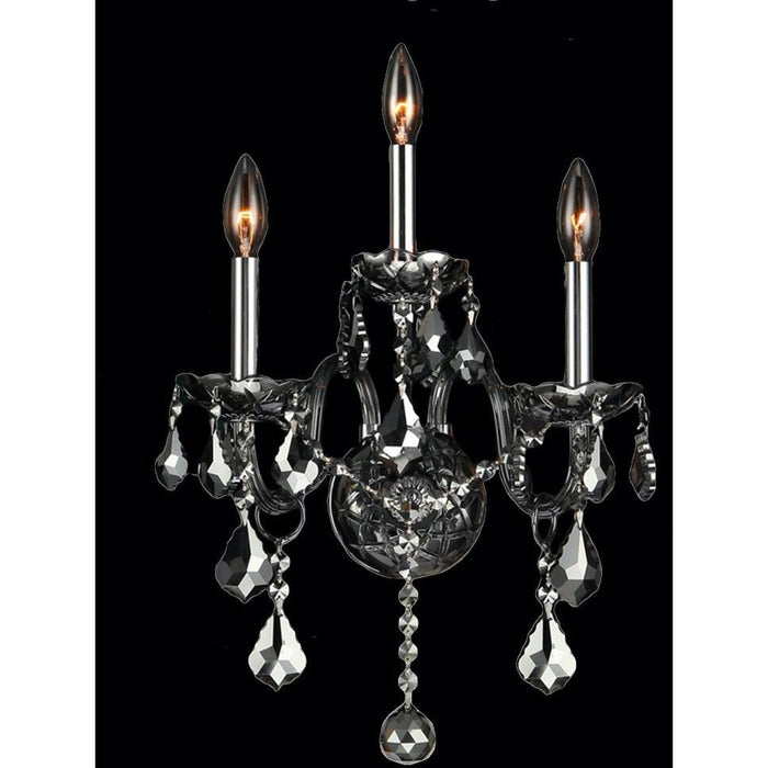 Provence Polished Chrome Smoke Crystal 3 Light Wall Sconce - Wall Sconces