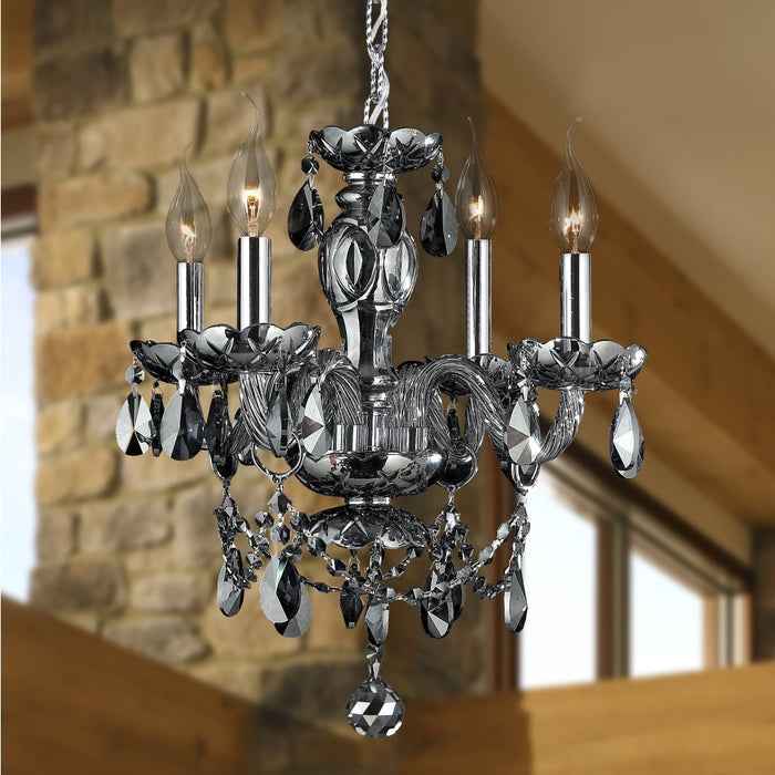 Provence Polished Chrome Smoke Crystal 4 Light Chandelier - Chandeliers