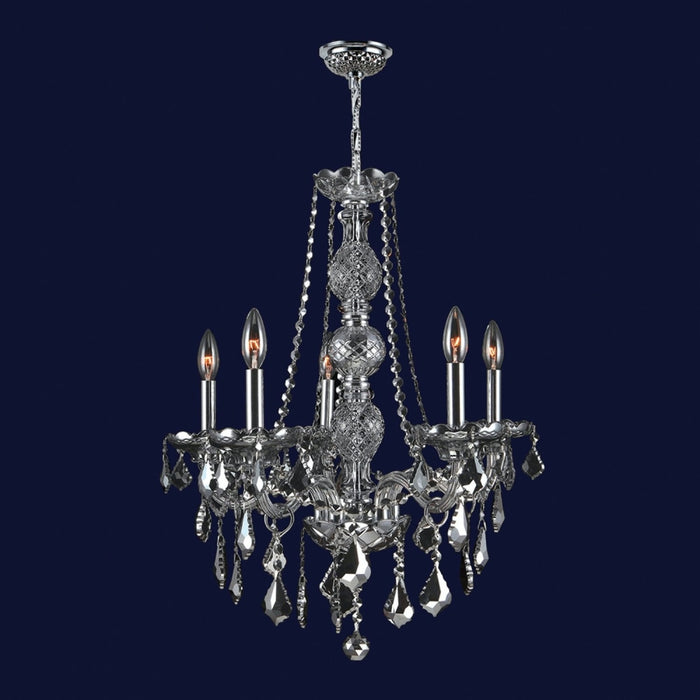 Provence Polished Chrome Smoke Crystal 5 Light Chandelier - Chandeliers