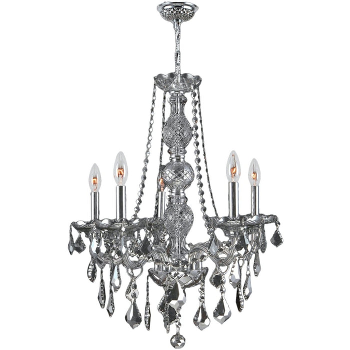 Provence Polished Chrome Smoke Crystal 5 Light Chandelier - Chandeliers