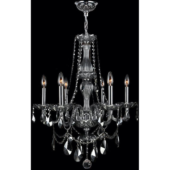 Provence Polished Chrome Smoke Crystal 6 Light Chandelier - Chandeliers