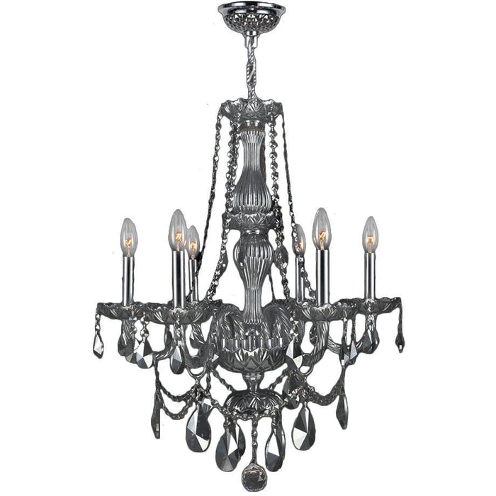 Provence Polished Chrome Smoke Crystal 6 Light Chandelier - Chandeliers