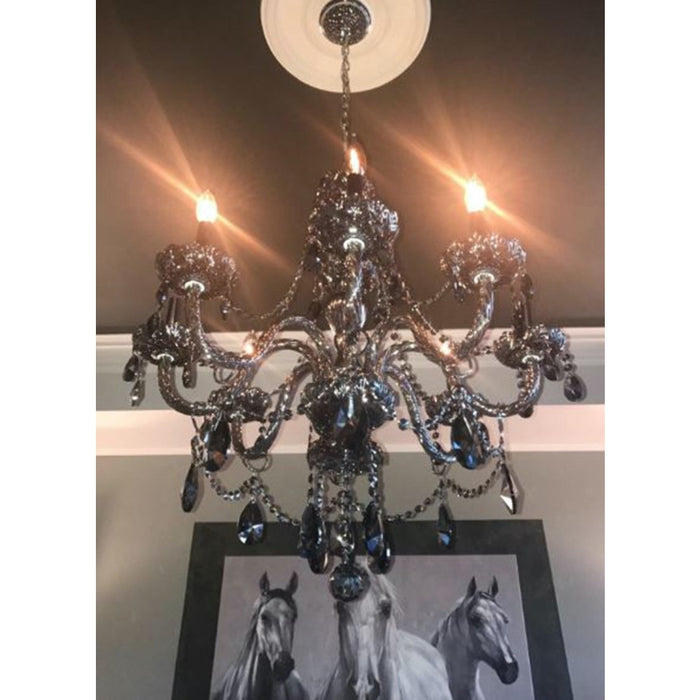 Provence Polished Chrome Smoke Crystal 8 Light Chandelier - Chandeliers