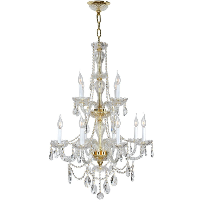 Provence Polished Gold Clear Crystal 12 Light Chandelier - Chandeliers