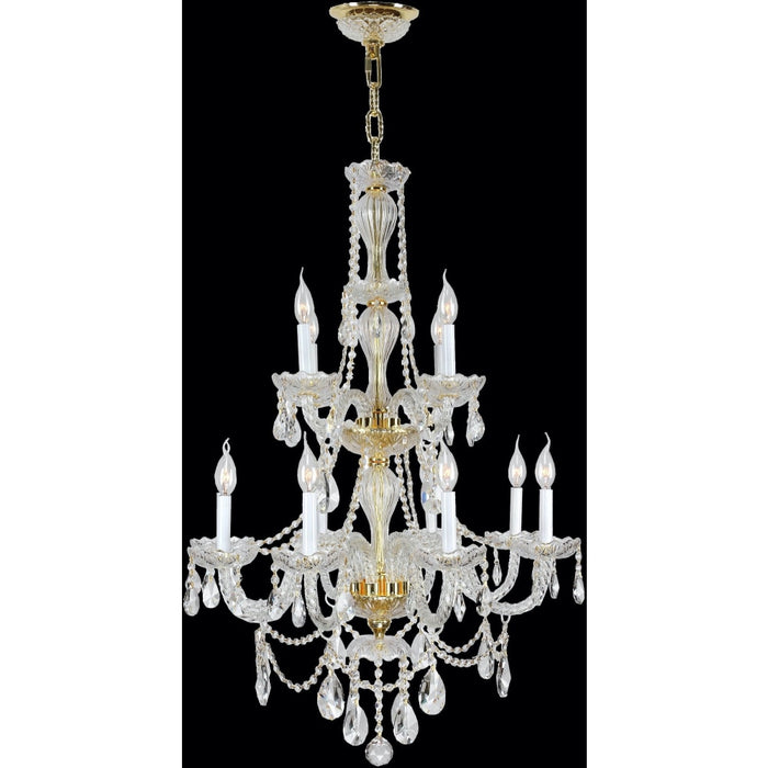 Provence Polished Gold Clear Crystal 12 Light Chandelier - Chandeliers