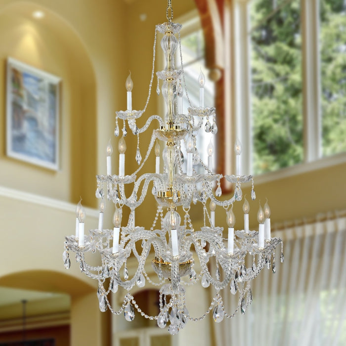 Provence Polished Gold Clear Crystal 21 Light Chandelier - Chandeliers