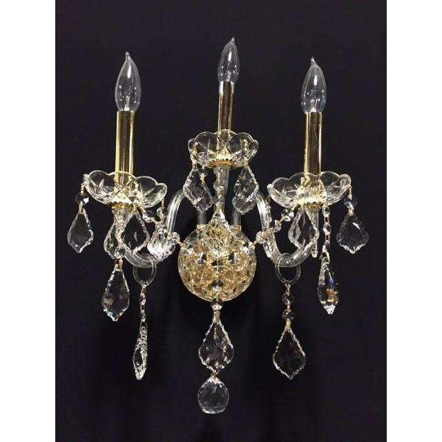Provence Polished Gold Clear Crystal 3 Light Wall Sconce - Wall Sconces