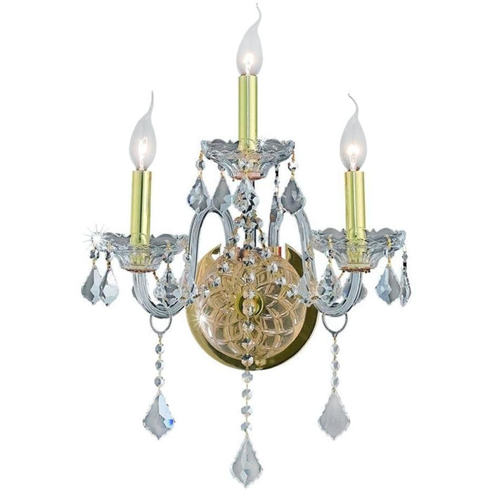 Provence Polished Gold Clear Crystal 3 Light Wall Sconce - Wall Sconces