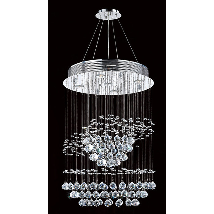 Saturn Polished Chrome Clear Crystal 5 Light Halogen Chandelier - Chandeliers
