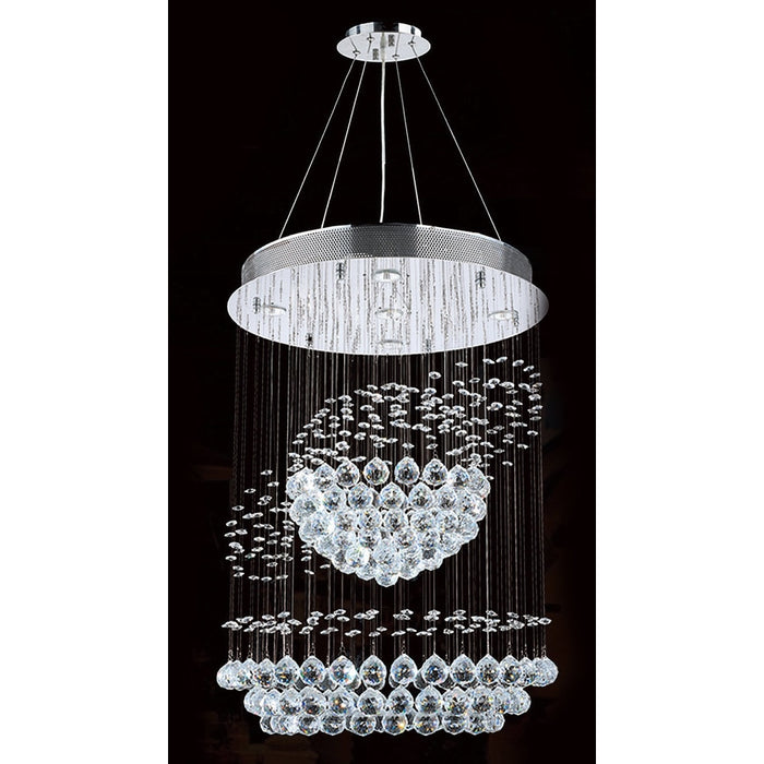 Saturn Polished Chrome Clear Crystal 5 Light Halogen Chandelier - Chandeliers