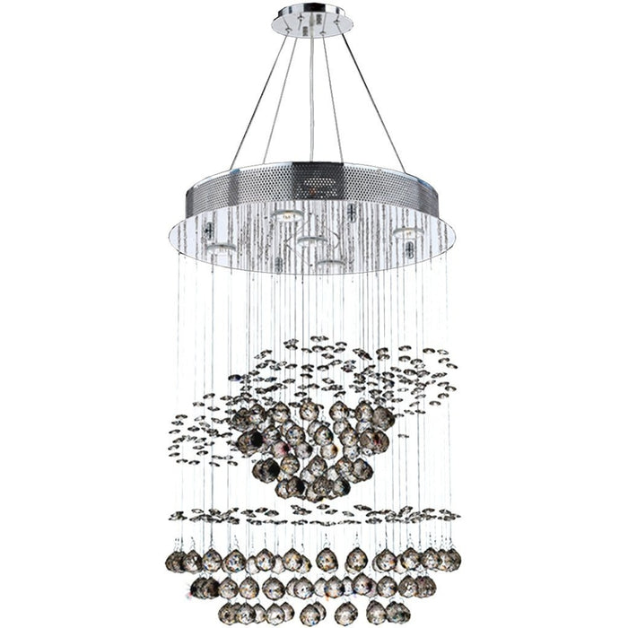 Saturn Polished Chrome Clear Crystal 5 Light Halogen Chandelier - Chandeliers