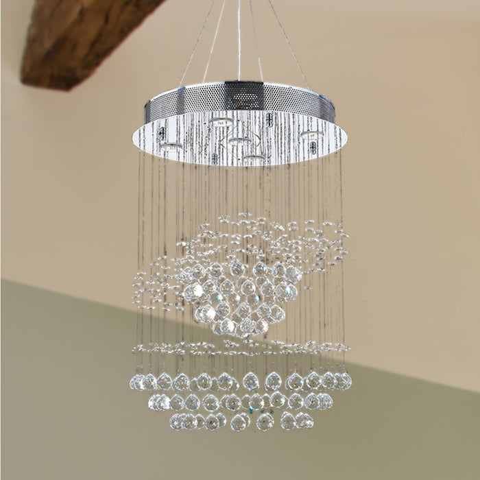 Saturn Polished Chrome Clear Crystal 5 Light Halogen Chandelier - Chandeliers