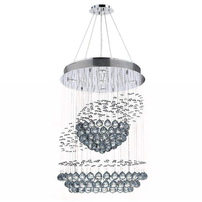 Saturn Polished Chrome Clear Crystal 5 Light Halogen Chandelier - Chandeliers