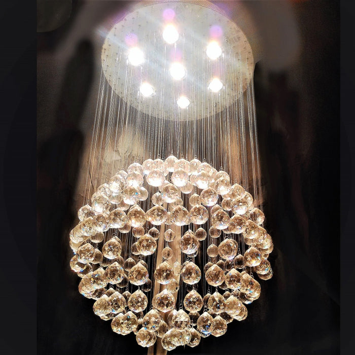 Saturn Polished Chrome Clear Crystal 7 Light Halogen Chandelier - Chandeliers