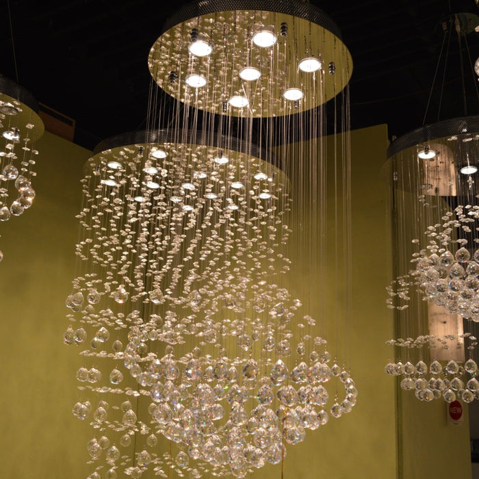 Saturn Polished Chrome Clear Crystal 7 Light Halogen Chandelier - Chandeliers