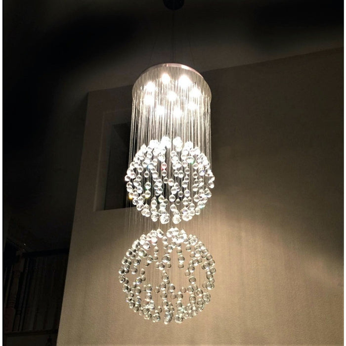 Saturn Polished Chrome Clear Crystal 9 Light Halogen Chandelier - Chandeliers
