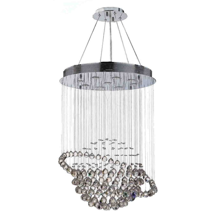 Saturn Polished Chrome Clear Crystal 9 Light Halogen Chandelier - Chandeliers