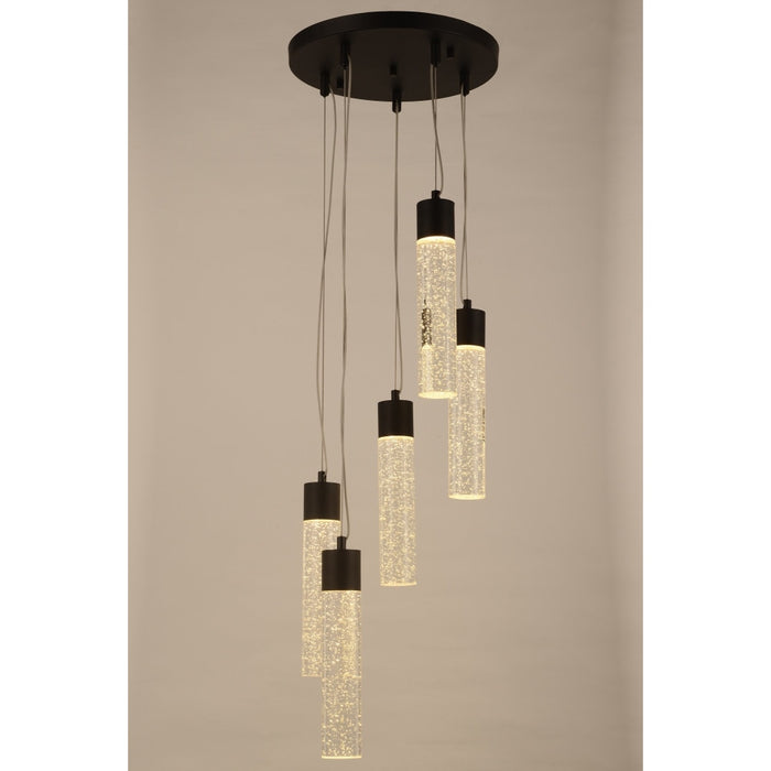 Sprite Graphite Black Clear Crystal 5 Light LED Pendant - Pendants