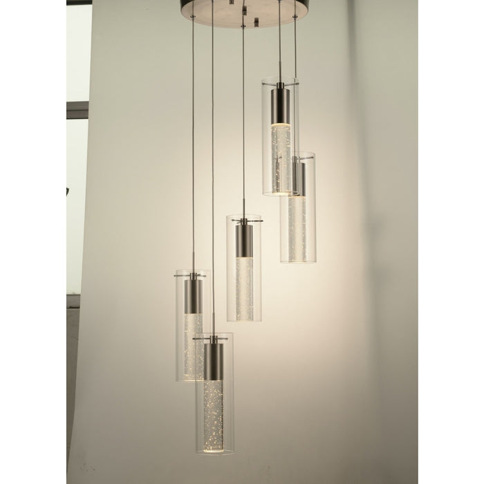 Sprite Matte Nickel Clear Glass 5 Light LED Pendant - Pendants