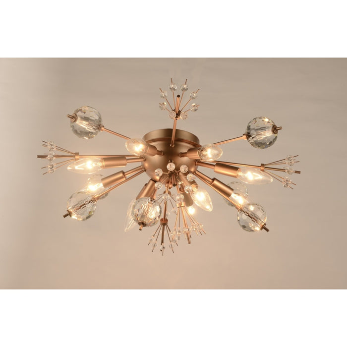 Starburst Matte Gold Clear Crystal 10 Light Flushmount - Flushmounts