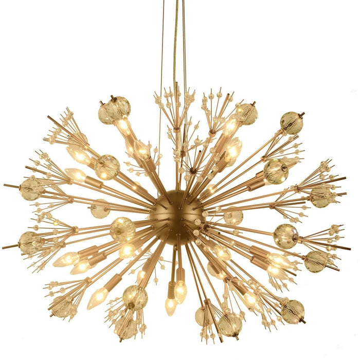Starburst Matte Gold Clear Crystal 24 Light Chandelier - Chandeliers