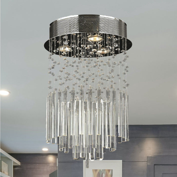 Torrent Polished Chrome Clear Crystal 3 Light Halogen Flushmount - Flushmounts