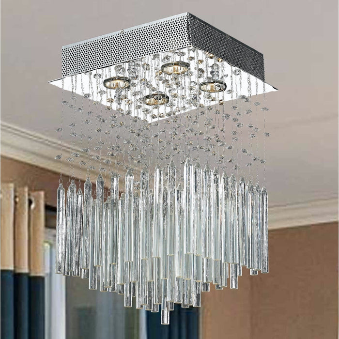 Torrent Polished Chrome Clear Crystal 4 Light Halogen Flushmount - Flushmounts