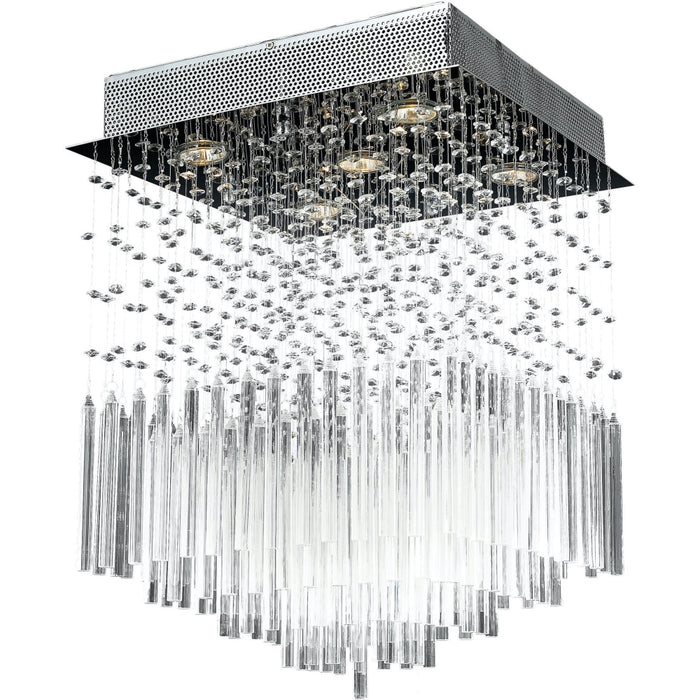 Torrent Polished Chrome Clear Crystal 5 Light Halogen Flushmount - Flushmounts