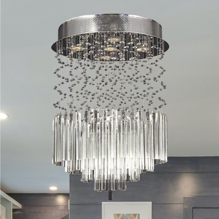 Torrent Polished Chrome Clear Crystal 5 Light Halogen Flushmount - Flushmounts