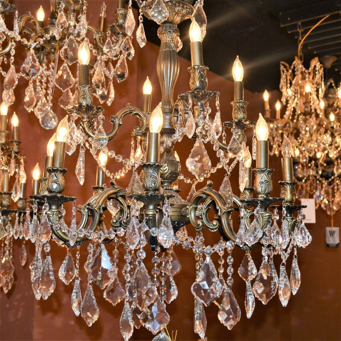 Versailles Antique Bronze Clear Crystal 12 Light Chandelier - Chandeliers
